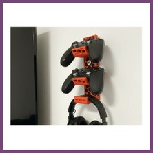 Bezos 3D Baskı Petek Desenli Duvar Tipi Iki Oyun Kolu ve Kulaklık Askısı Turuncu Gaming Odası Düzenleyici Gambera1