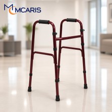 Mcaris Mcarıs Katlanabilir Yürüteç Walker Bordo | Yükseklik Ayarlı Hasta Yaşlı Yürüteci
