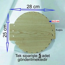 Asude Hediyelik Krem Kulplu 28X25 cm 5 Ad Bambu Tepsi Örgü Plakası Supla Delikli Altlık Tığ Taban Işi Sepet Tabanı