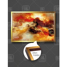SML Tablo Abstract Turuncu Tonlu Sis Nebula, Su ve Ateş Güneş Fırtınası  Çerçeveli Yatay Kanvas Tablo