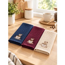 Denissly Kahve Fincanı Nakışlı Waffle Mutfak Havlusu 3’lü Set
