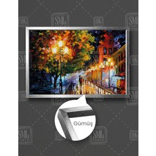 SML Tablo Gece Şehir Işıkları Şemsiye Altındaki Romantik Sevgililer Aşık Çift  Çerçeveli Yatay Kanvas Tablo