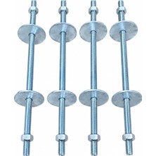 Han-Er Gijon Saplama Tij Seti M8 | 20 cm Galvaniz Kaplı Paslanmaz - 4'lü Set (40 mm Mega Geniş Pullu)