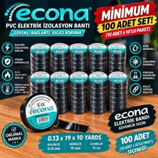 Econa 100 Adet-Siyah Pvc Elektrik Izolasyon Bandı 10X10'LU Paket) 0.13MM x 19MM x 10 Yards (9.1m) Siyah Yanmaz Izole Bant Seti