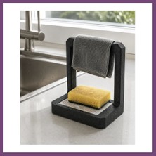 Bezos 3D Baskı Süzdürmeli Mutfak Sünger Tutucu Bez Askılı Lavabo Sünger Standı Siyah Gambera1