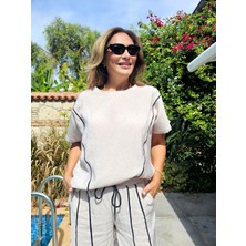 Signet Taş Detaylı Tencel Kumaş Alt-Üst Takım