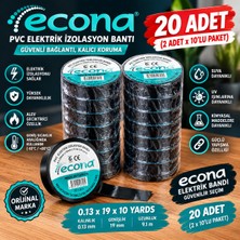 Econa 20 Adet--Siyah Pvc Elektrik Izolasyon Bandı 20 Adet Ekonomik Set (2 x 10LU RULO),"0.13X19X10YARDS"ELEKTRİK Bandı,9,1 mt Yanmaz Bant