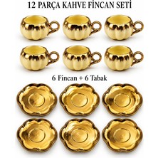 Valkyrie 6 Kişilik Krem Gold Balkabağı Model Türk Kahvesi Fincan Takımı 12 Parça 80 ml Çeyizlik Krem
