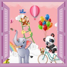 Zemira Çocuk Odası Bebek Odası Pencere Poster Duvar Kağıdı Fil Panda