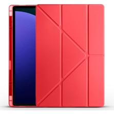 Zemira Zore Galaxy ile Uyumlu Tab S10 Ultra Kılıf Zore Tri Folding Kalem Bölmeli Standlı Kılıf Kırmızı