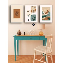 Zemira Postermanya (PSTER118) Soyut Doğa, Yüz ve Çiçek Üçlü Kanvas Tablo Seti, 3'lü Canvas, 3 Parç