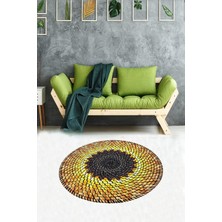 Zemira Pelangi Sarı Siyah Jüt Hasır Kilim, Sarı 160 x 160