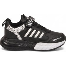 Lafonten Cırt Bantlı Kalın Tabanlı Siyah-Beyaz Erkek Çocuk Yürüyüş ve Spor Ayakkabı Sneaker 748 Cilt