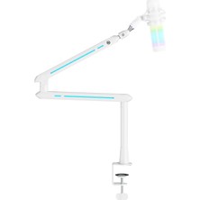 Npo STD191LW Elysium Rgb Mikrofon Tutucu, Profesyonel Yayıncı Kolu, Amortisörlü Boom Arm Standı, 2kg Kapasite, Beyaz