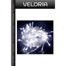 Veloria Ferah Atmosfer Köşe Aydınlatma Parti Aksesuarı 10M 100 LED Boncuk Lamba Beyaz Işık Şeffaf Kablo
