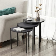 Cinaro Luna Zigon Sehpa 3’lü Yuvarlak, Metal Ayaklı, Modern Tarz, Kahve, Servis ve Sunum Sehpası