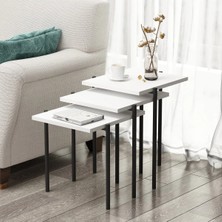 Cinaro Jest Zigon Sehpa Beyaz Modern 3’lü Yan Sehpa Takımı