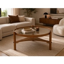 Klass Dekor Ceviz/ Meşe/ Beyaz/ Siyah Temperli Cam Masif Ahşap Balkon- Hol- Koridor- Mutfak- Salon- Ofis Yuvarlak Clover Yan Sehpa Çap 60 cm
