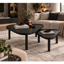 Klass Dekor Ceviz/ Meşe/ Beyaz/ Siyah Renk Masif Doğal Ahşap Modern Iskandinav Tasarım Leon Orta ve Yan Sehpa Set