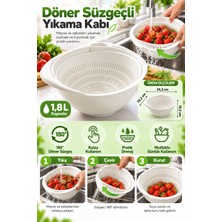 Dovi Home 180° Döner Süzgeçli Meyve Sebze Yıkama Kabı – 1,8 Litre Çok Amaçlı Mutfak Süzgeci Beyaz