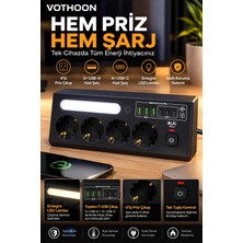 sbodurhome Çoklu Gece Lambalı Üçgen Priz Akım Korumalı 4’lü Priz 3xusb 3xtype-C Çıkışlı Grup Priz