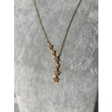 Uzak Işıklar Yıldız Model V Kolye Zirkon Taşlı Çelik Gold