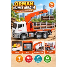 Farbu Oyuncak Orman Hizmet Tomruk Taşıma Aracı Işıklı Sesli 1:12 Ölçekli 30 cm Haraketli Vinçli Oyuncak Kamyon