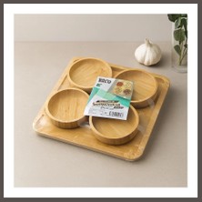 Nexora Living Bambu Tepsili 4'lü Çerezlik Lokumluk Kase Seti - 22X22 cm Nxrlvng