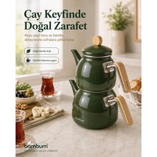 Zemira Sultan - Bambu Kulplu Emaye Çaydanlık Takımı Koyu Yeşil