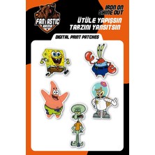 Fantastic Süngerbob Ütüyle Yapışan Dokuma Kumaş Lazer Kesim Arma Patch Seti – Kumaş Yama (5 Parça)