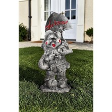 Libre Design Dekoratif 70CM Büyük Boy Gri Welcome Cüce Ev Balkon Bahçe Kapı Önü Dekorasyon Biblo Heykel Obje