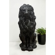 Libre Design Dekoratif 53 cm Metalik Siyah Aslan Heykeli Ev Balkon Bahçe Dekorasyon Biblo Heykel