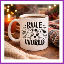 Salmore Rule The World Kedi Desenli Porselen Kupa Model 61 Sevimli Kedi Figürlü Kahve Kupası Bty