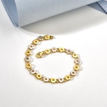 Nox Jewelry 14 Ayar Altın Kaplama 925 Ayar Gümüş Çift Renkli Minik Çiçek Papatya Desenli Zincir Bileklik - BP00113