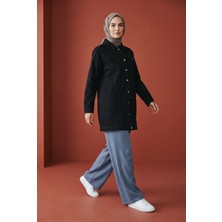 Ensar Giyim Kadın Uzun Esnek Denim Ceket Düğmeli Cepli Kot Ceket