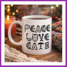 Salmore Peace Love Cats – Sevimli Kedi Desenli Porselen Kupa Model 60 Kahve & Çay Kupası Bty