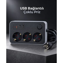 Royaleks Çalışma Alanlarına Uygun Anahtarlı USB ve Type C Şarj Çıkışlı Kablolu Çoklu Priz