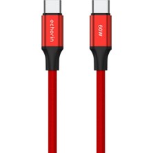 Echorin USB C'den USB C'ye 60W, 2.4A, 1m, Pd 2.0, Çift Kat Örgülü Hızlı Şarj ve Data Kablosu (Kırmız