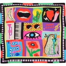 Olima Kadın Tina Desenli Pamuk Fular Bandana 55X55 cm Boyun Saç Çanta Aksesuarı