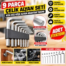 Popüler Sepet 9 Parça Çelik Alyan Seti Kısa Düz Köşe Alyan Anahtar Takımı