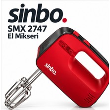 Sinbo SMX-2747 El Mikseri, 3 Kademeli Hız Ayarı, Paslanmaz Çelik Çırpıcı Uçlar, Kırmızı