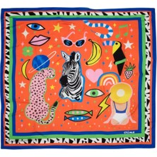 Olima Kadın Olivia Desenli Pamuk Fular Bandana 55X55 cm Boyun Saç Çanta Aksesuarı