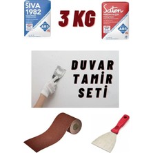 Hk Teknik 3 kg Duvar Tamir Alçı Sıva Seti (2 kg Sıva Alçı - 1 kg Saten Alçı - Zımpara - Spatula)