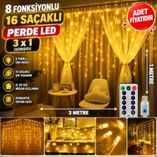 Popüler Sepet 8 Fonksiyonlu 16 Saçaklı Perde LED 3 x 1 (Günışığı)