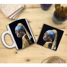 Harikapoli Kediler ve Sanat / Johannes vermeer Inci Küpeli Kız Set 8 - Standart Kupa-Taş Bardak Altlığı 1