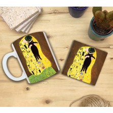 Harikapoli Kediler ve Sanat / Gustav Klimt The Kiss  Set 8 - Standart Kupa-Taş Bardak Altlığı 5