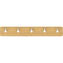 Promosyonca Bambu Duvar Askılığı, 5 Kancalı, 38X5X1,5 Cm, Doğal Ahşap Görünümlü (Beyaz Kanca)