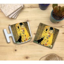 Harikapoli Kediler ve Sanat/gustav Klimt The Kiss  Set 9 - T Kulplu Fincan Kupa-Taş Bardak Altlığı 4