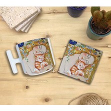 Harikapoli Kediler ve Sanat/gustav Klimt Danae Set 9 - T Kulplu Fincan Kupa-Taş Bardak Altlığı 3