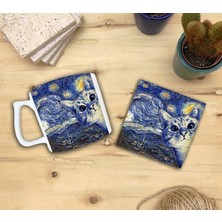 Harikapoli Kediler ve Sanat/van Gogh Yıldızlı Gece The Starry Night Set 10 - Yelken Fincan Kupa-Taş Bardak Altlığı 7